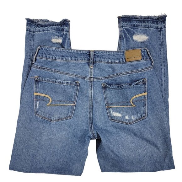 American Eagle Women's TomGirl Distressed Medium Wash Button Fly Jeans Size 4 - Picture 5 of 11